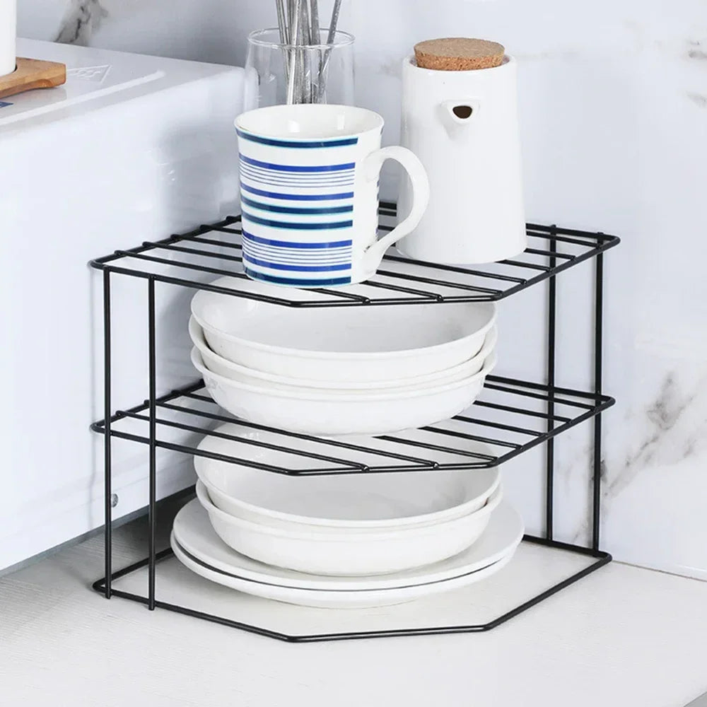 Kitchen Storage Corner Shelf Seasoning Pot Bowl Dish Glasses Countertop Organizer Rack 3 Tier Removable Cosmetic Makeup Holder