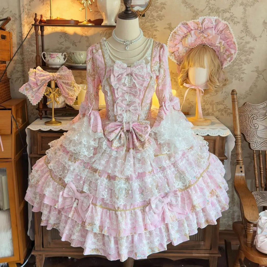 Original Design Lolita Sweet Long Sleeve OP Dress Women Autumn Super Fairy Cute Bow Birthday Party Girls Princess Dresses