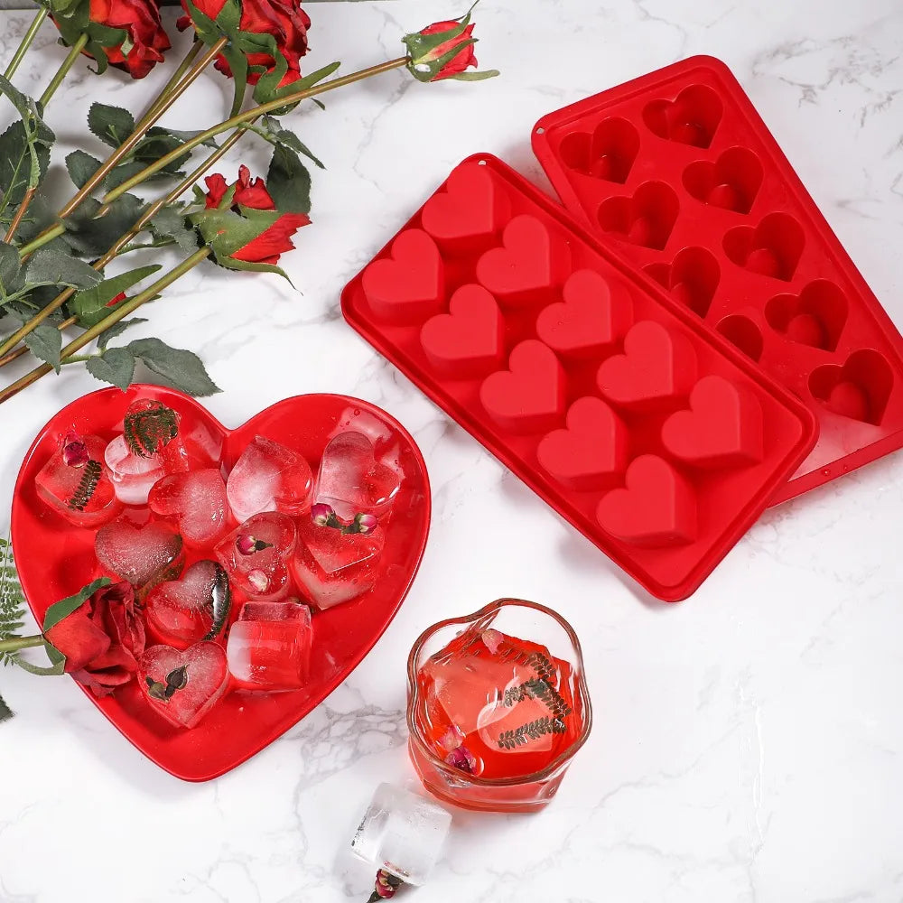 New 3D Love Heart Ice Tray Silicone Pink Blue Red Ice Cube Mold 10 Compartment Easy Release Cupcake Mold Kitchen Gadgets