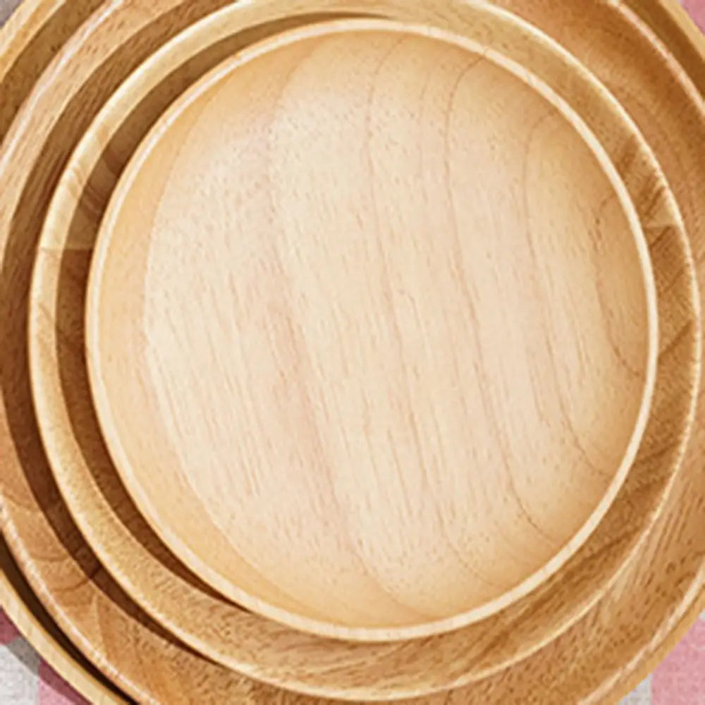 Rubber Wood Eco-Friendly Hand-made Round Kitchen Supplies Unbreakable Snack Plate Wood Plate Tea Tray Dessert Plate