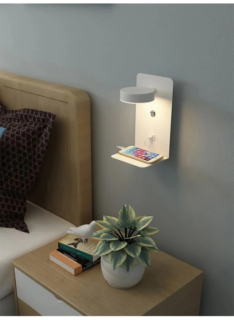 Modern LED Wall Lamp With Switch USB Charging Port 9W Black White Aisle Wall Lights Bedroom Bedside Wall Sconce Decoration Lamps