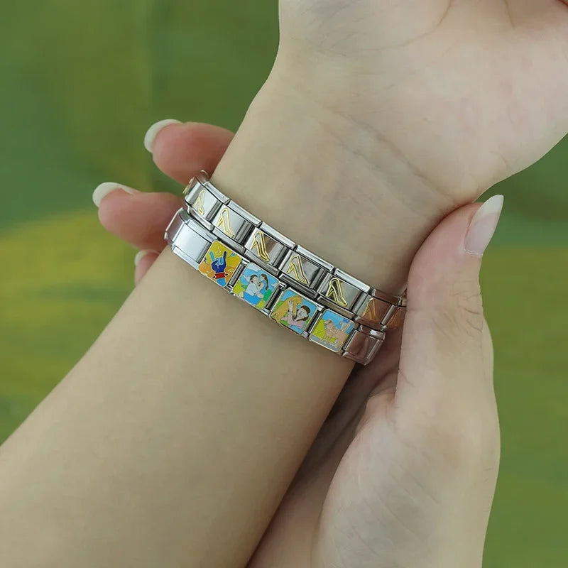 Hapiship 2024 Women's Gift Fit 9mm Stainless Steel Italian Charms Bracelet Links Beads Fashion Friend Lovers DIY Jewelry DJ1319