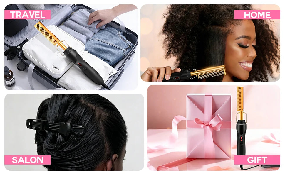 GOIPLE Electrical Heat Hair Straightener Hot Pressing Brush Styling Tool for Lace Front Wig Glue Hair Wax Stick Melting Spray