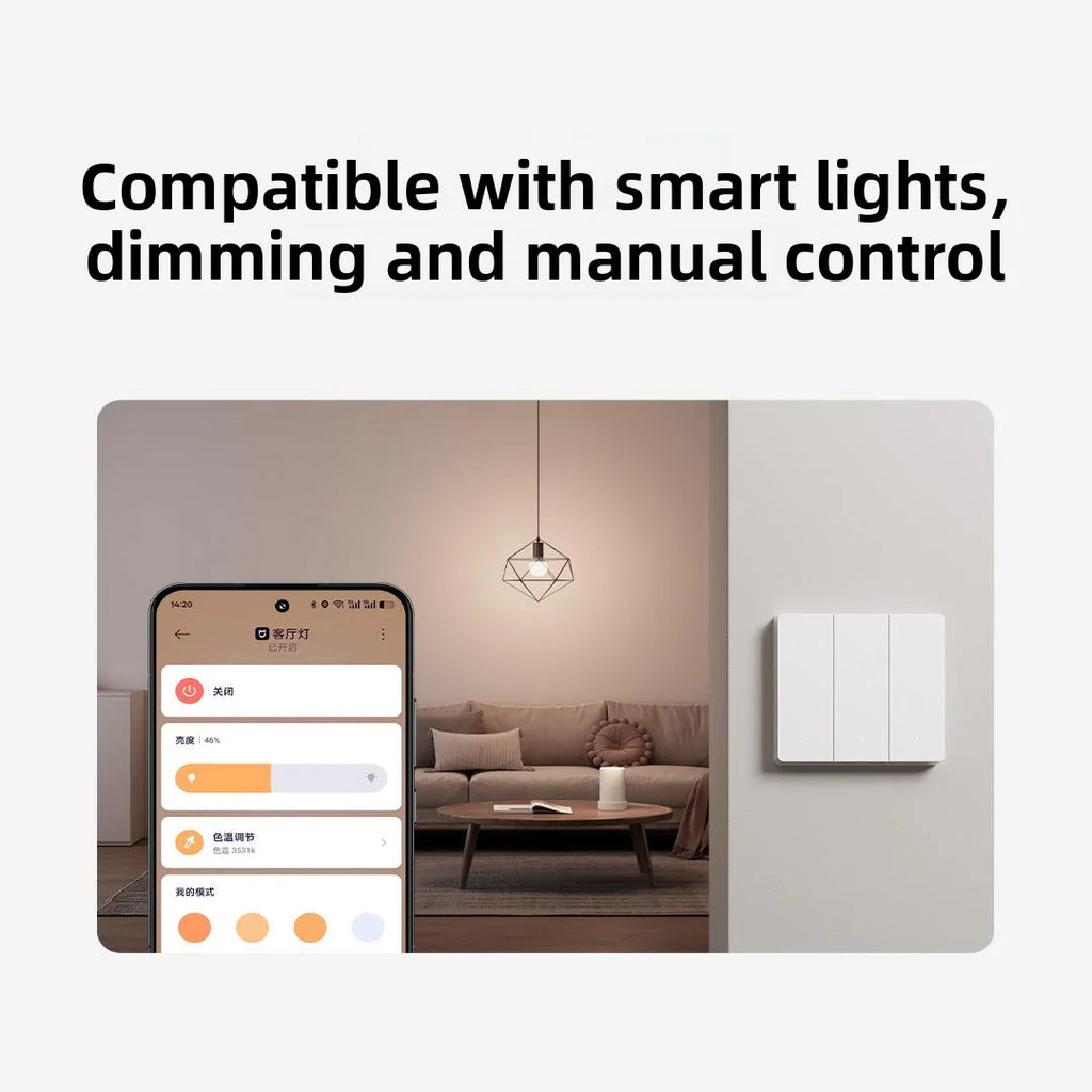 Xiaomi Smart Wall Switch Single Double Triple Key Dual Control Live&Neutral Line Work for Smart Light Mi home App