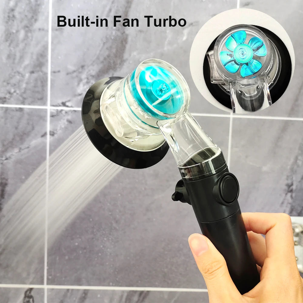 Turbo Propeller Big Boost Shower Head With Filter Stop Button 3 Modes Adjustable Spray Nozzle High Pressure Bathroom Shower Head