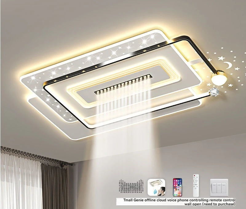 Modern Minimalist LED Ceiling Light for Living Room, 2026 New Model with Starry Sky Projection Effect and Integrated Spotlights
