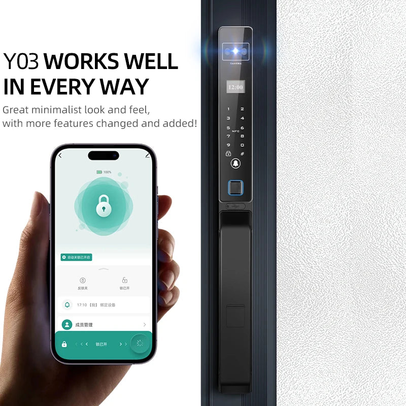 Face Recognition Fingerprint Hold Hands Lock Narrow Bezel Cell Phone Tuya Aluminum Door Code Lock Automatic Smart Door Lock