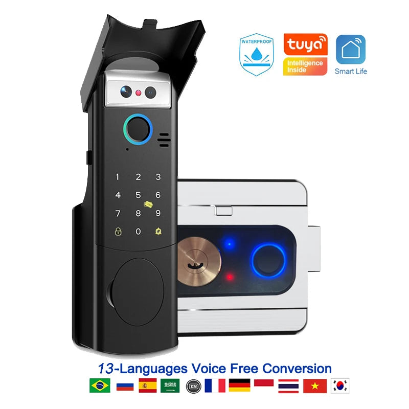 Waterproof Intercom Face Recognition Tuya Wifi Fingerprint Code RFID Card Smart Lock with Doorbell/Rechargeable Li-Battery/Keypa