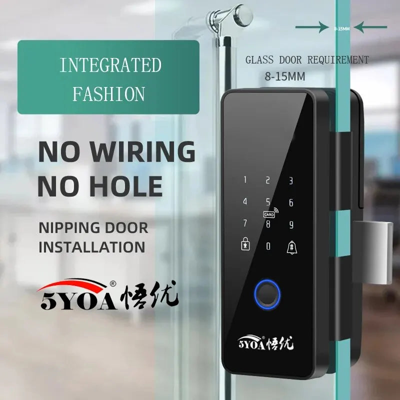 Tuya Door Lock App Glass Fingerprint Bluetooth Smart Glasses Electronic Biometric Door Lock 13.56Mhz RFID Remote Control Unlock