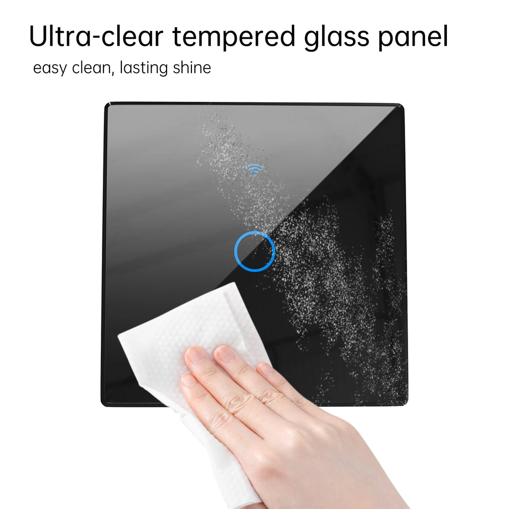 SIXWGH 1/2/3/4 Gang EU Touch Switch No Neutral Wire AC100-240V Panel Tempered Crystal Glass wall Light Sensor Switch