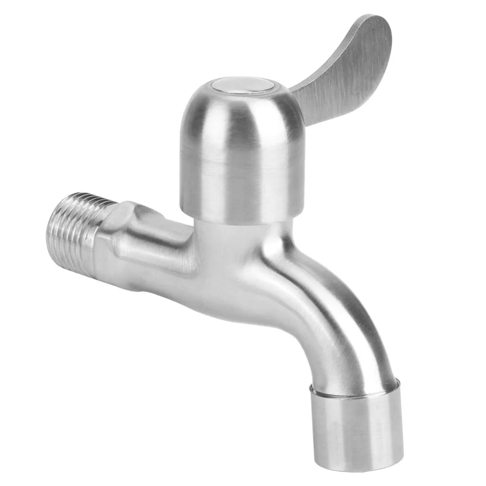 304 Stainless Steel Faucet G1/2 Inch Thread Single Lever Faucet Tap with Bubbler and Valve Wall Mounted Water Tap Garden