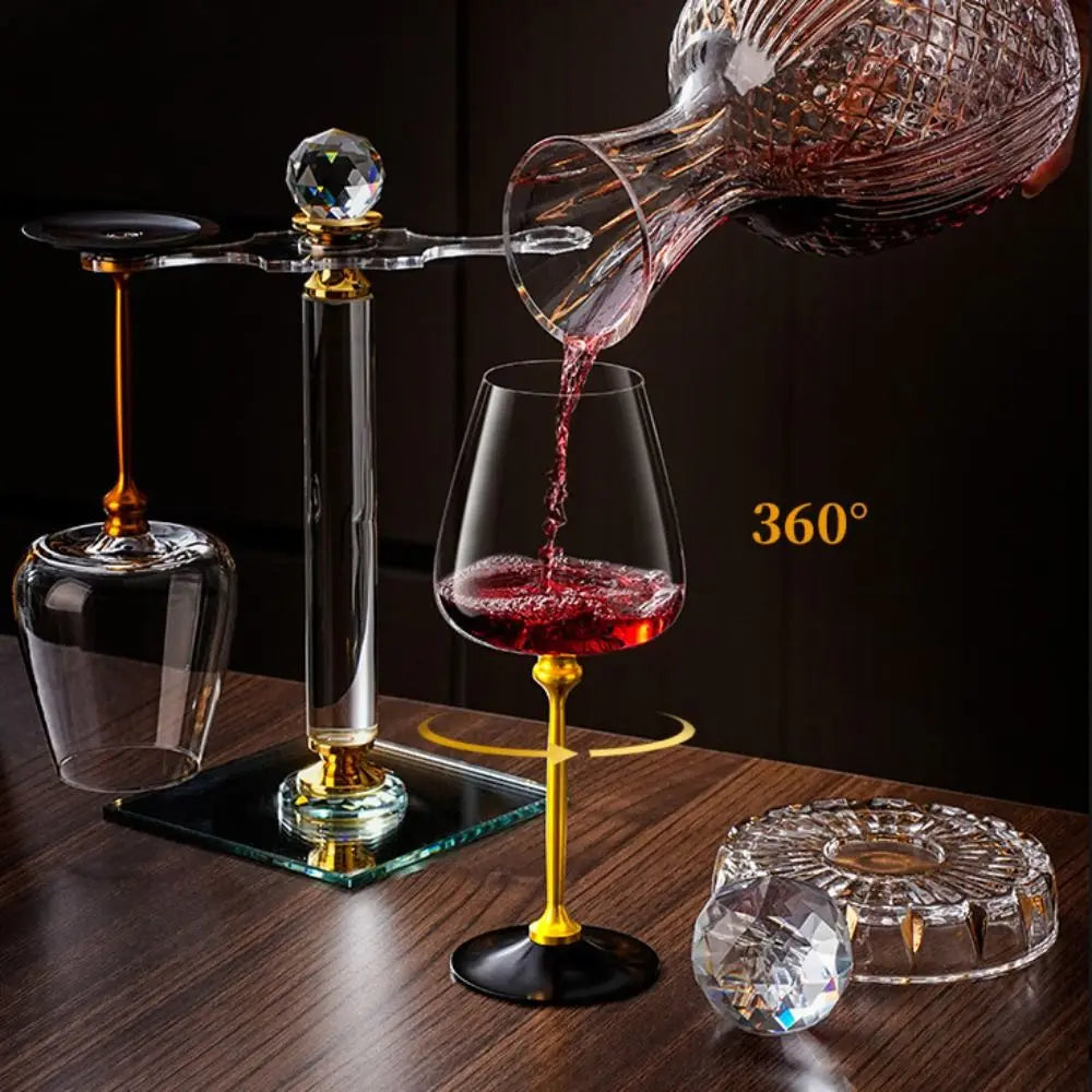 Unique Clear Rotating Glass Wine Glasses Ergonomic Holder Thickened Base Crystal Goblet 500ml Wine Decanter Glass Cup Whiskey