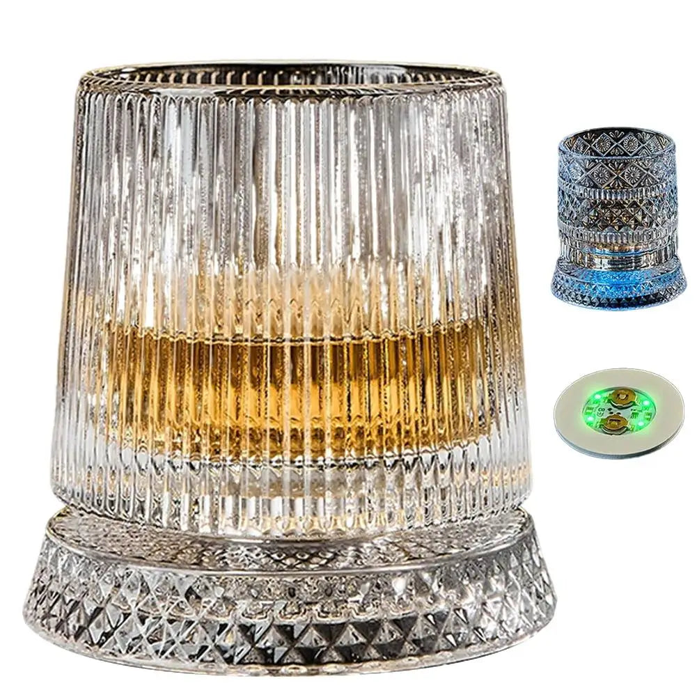 Luminous Rotating Whiskey Glass Elegant Whiskeys Cup Crystal Glass Drinkware for Parties for Cocktail Party Drinking Glass