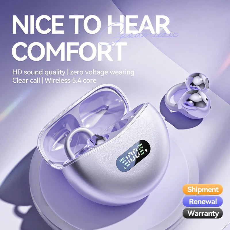 Lenovo Open Ear Clip On Headphones Wireless TWS Earbuds Noise Reduction Low Latency LED Display for Sports Running Gaming
