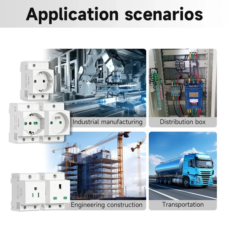 GEYA Din Rail Socket Modular Type AC Power Socket Plug EU/FR/US/UK/IT Standard 16A 220V AC Connector Grey AC30 Adapter Connector