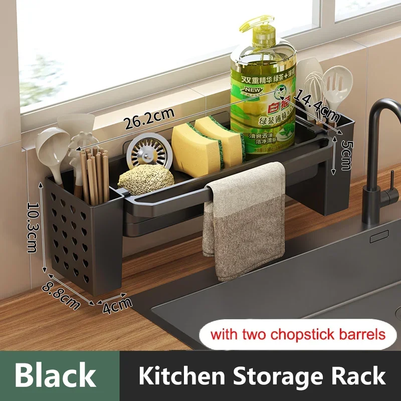 Kitchen Sink Organizer Drain Rack Self-draining Shelf Sponge Holder Dishcloth Faucet Storage Soap Drainer Kitchen Accessories