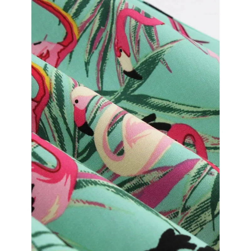 Flamingo Print High Waist Pinup Retro Dress S to 4XL 95% Cotton Women O-Neck Sleeveless Summer 50s Vintage Dresses women dress