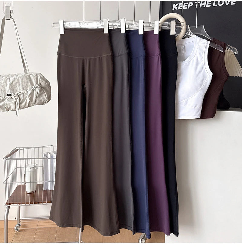 Women's High Waisted Yoga Flared Pants High Elasticity Tight Seamless Breathable Quick-Drying Running Casual Outdoor Sport Pants