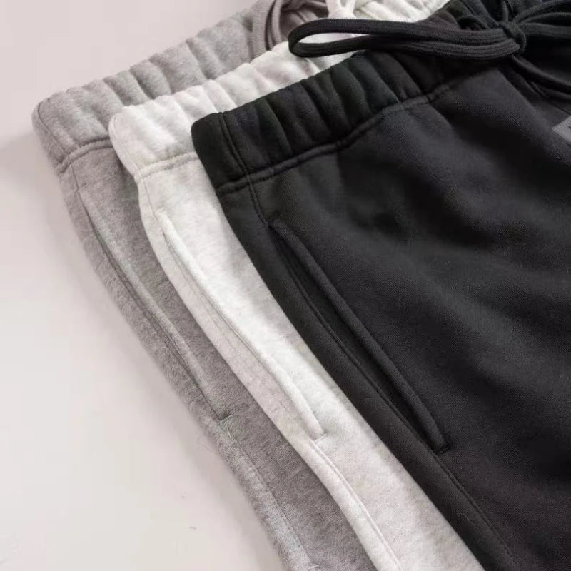 Fashion Double Line Matching Set Men's Drawstring Pants Luxury Design Plush Letter Pants High Street Couple Oversized Pants Set