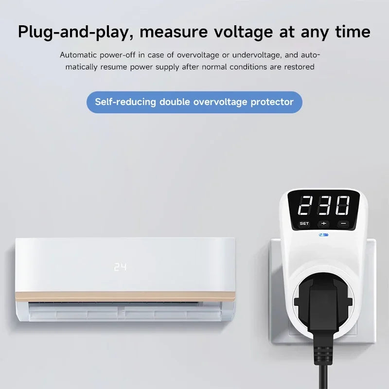 GEYA EU Socket with Voltage Protection Socket Plug AC230V 16A Adjustable Power Surge Protector Automatic Voltage Protector