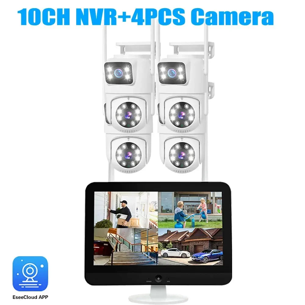 CCTV Security  8MP Dual Lens PTZ Camera 10CH 12.5"Inch LCD Screen Monitor Wifi NVR Kit Wireless Home 4K Security Camera System