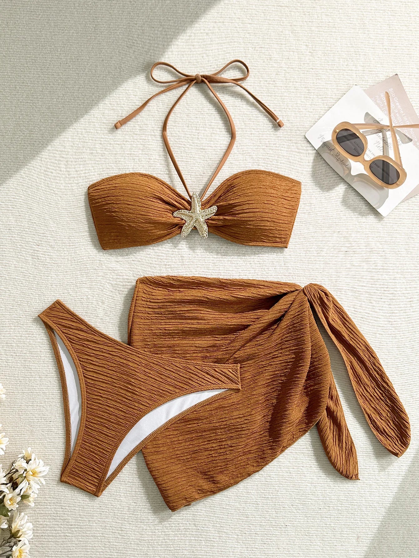 2025 New Bandeau Bikini Set Female Ribbed Swimsuit Women Swimwear 3 pieces Bikinis Bather Bathing Suit Biquini