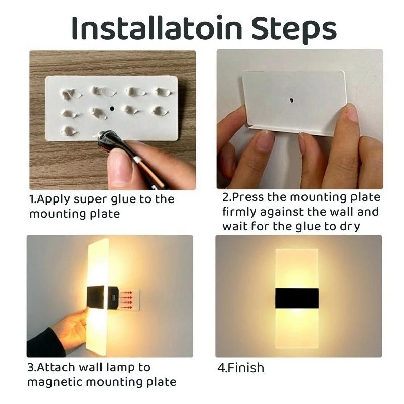 Touch Sensor Switch LED Wall Lamp USB Rechargeable Wireless Acrylic Stair Night Light Bedroom Aisle Kitchen Wall Sconce Lighting