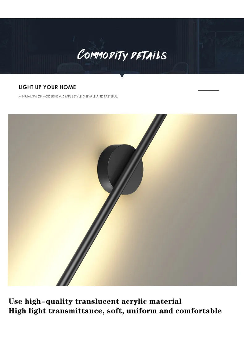 Modern minimalist led long wall lamp living room TV sofa bedroom bedside lamp background wall decorative lamp interior