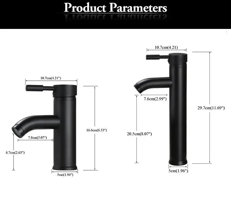 Black Minimalist Style Bathroom Faucet Hot Cold Water Sink Mixer Tap Stainless Steel Basin Faucets