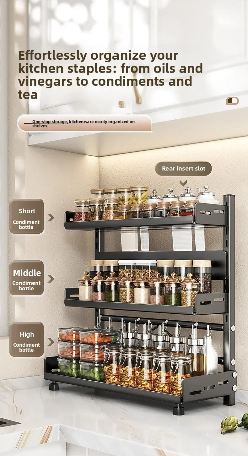 Kitchen Countertop Organizer Rack with Adjustable Feet Knife Storage Removable Shelves Multifunctional Space-Saving for Home