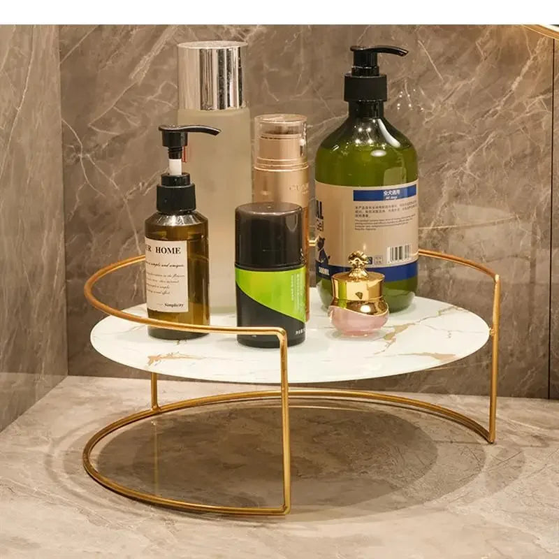 Metal Marbled Glass Tray 2-piece Set Decorative Storage Rack Desktop Organizer Cosmetic Shelf Display Stand Bathroom Shelves