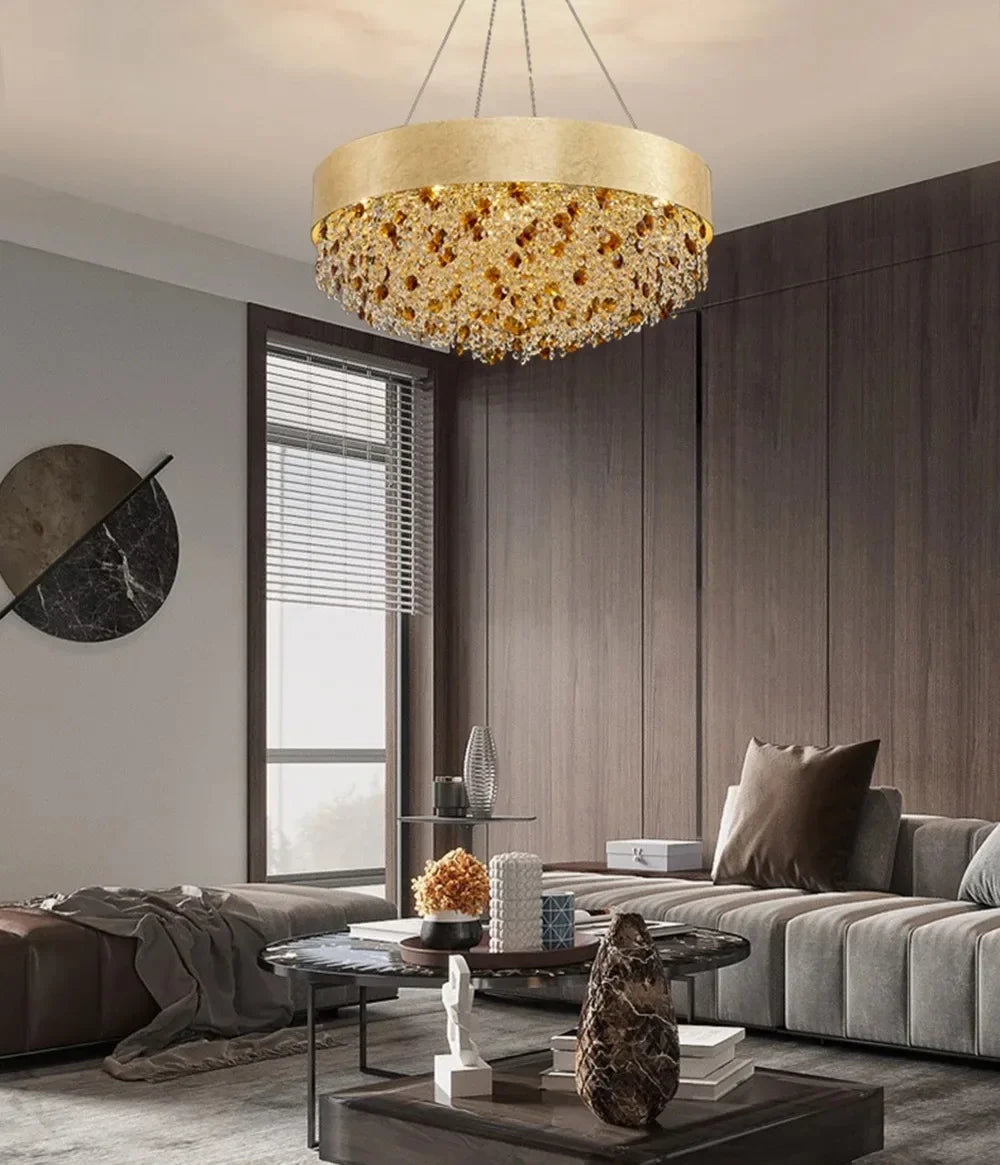 Modern Light Luxury Crystal Living Room Chandeliers for Restaurant Luxury Creative Circular Designer Home Decor Lustre Fixtures
