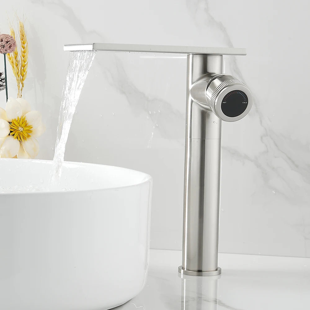 Bathroom Waterfall Basin Sink Faucet Black Faucets Brass Bath Faucet Hot&Cold Water Mixer Vanity Tap Deck Mounted Washbasin Tap