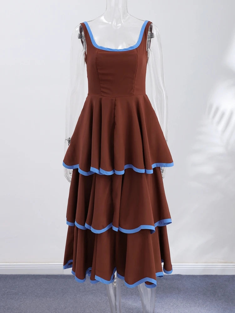 Fashion Women's Dress Round Neck Strapless Sleeveless Cascading Ruffled Hem Dresses Chic 2026 Summer New Daily Wear Ladies Robes