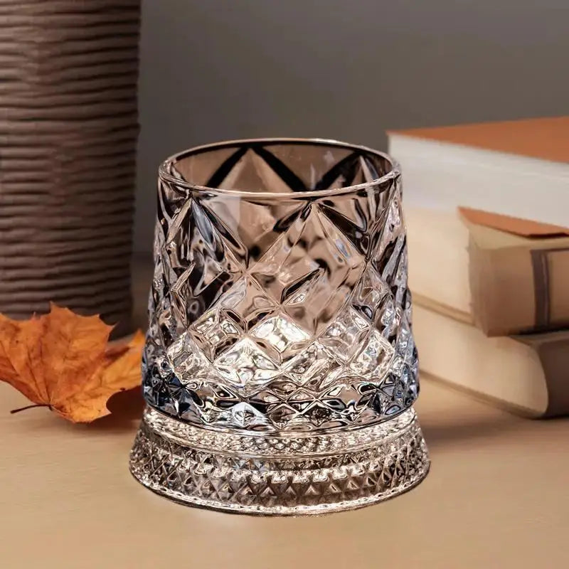 2026 Crystal Whiskey Glasses Rotating 360 Degrees Whisky Glass with Glass Base for Cocktail Party Drinking