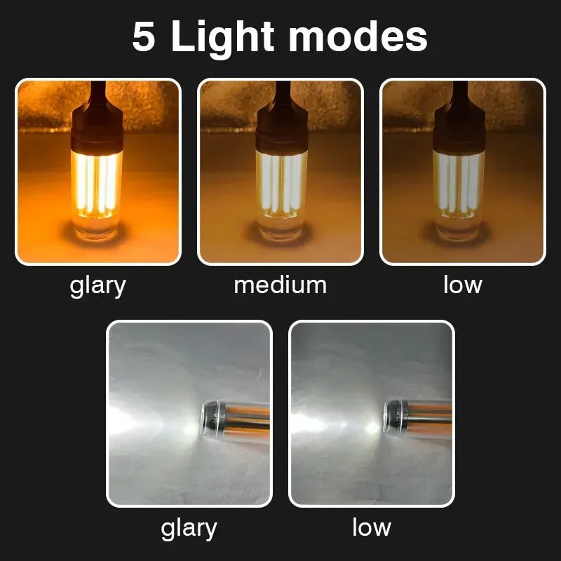 Camping Light Lightweight Handheld Torch  5 Lighting Modes Rechargeable Tent Lamp for Patio Climbing 8 Light Filaments