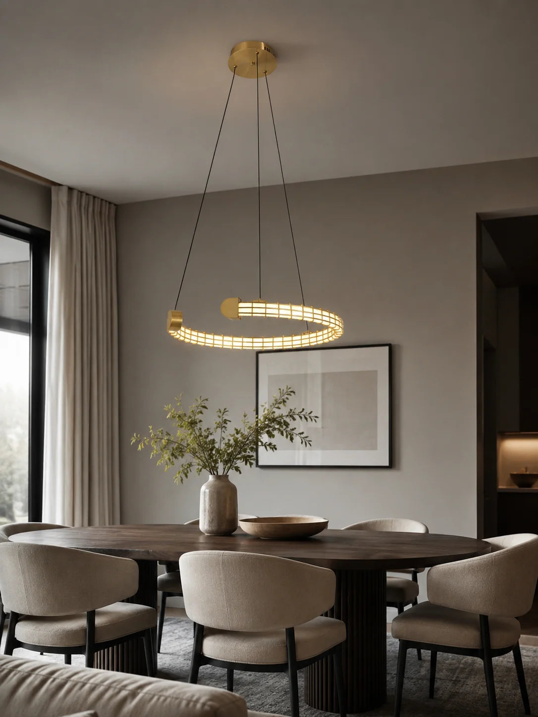 Modern Luxury LED Pendant Light for Living Room Villa Kitchen Island Table Round Iron Dining Hanging Chandelier Home Decor