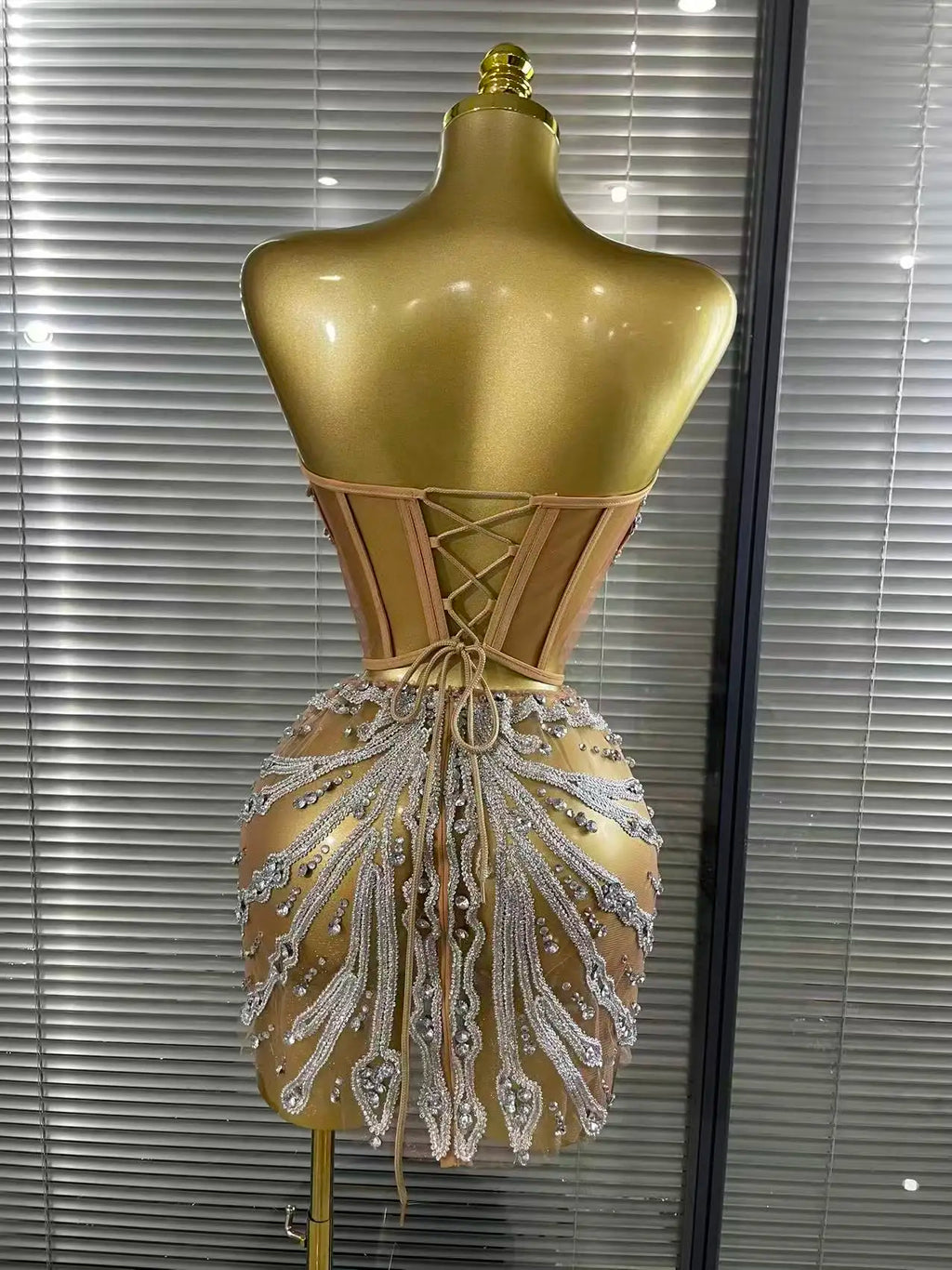 Shining Sequins Women Sexy Strapless Mesh See Through Bodycon Mini Dress Nightclub Party Celebrate Birthday Stage Wear