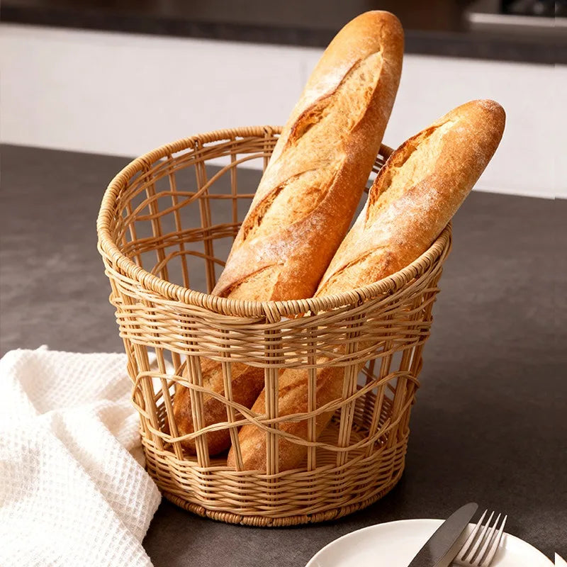 Anti-rust Iron Basket Woven Baguette Basket Cake Shop European Rattan Baking Baskets Baguette  Organizador Organizer Органайзери