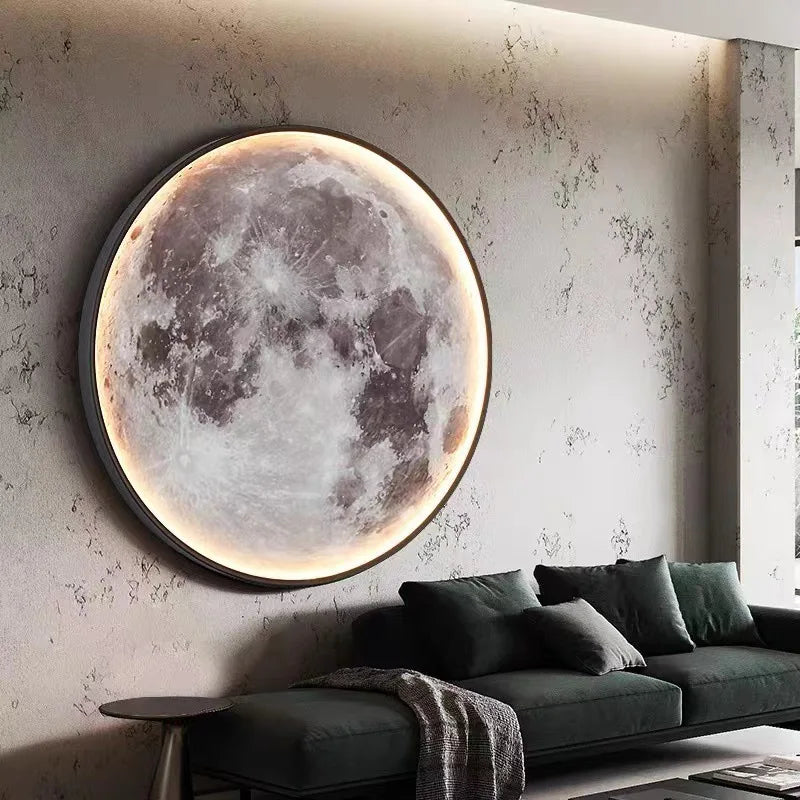 Modern Moon 3D Mural Wall Lamp Realistic LED Light Home Accessories Bedroom, Living Room Ceiling Lamp with Remote Control Decor