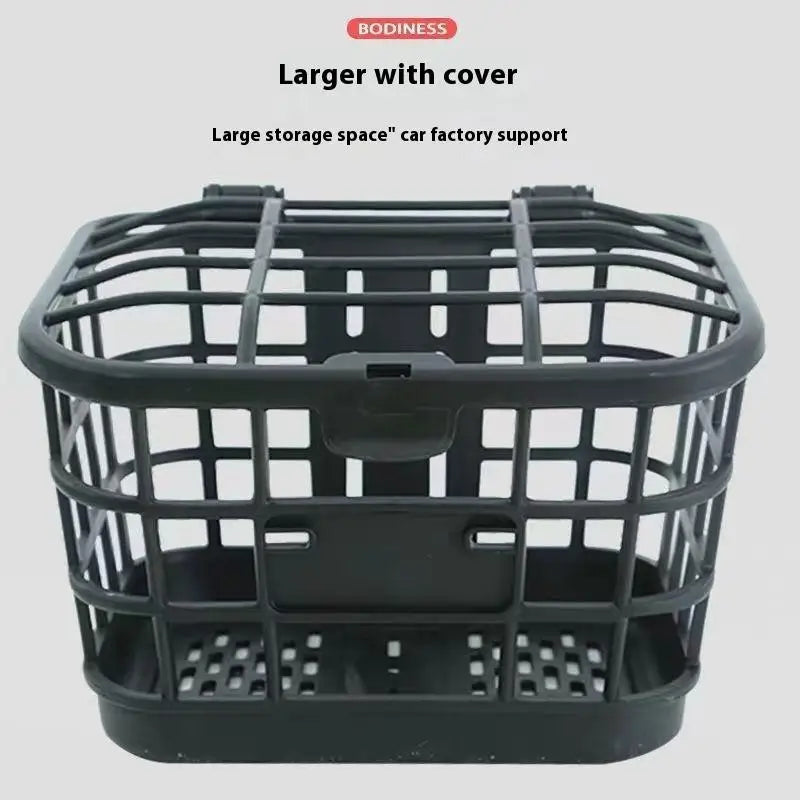Durable Black PC Bike Basket with Lid; Front-Mounted, Anti-Extrusion for Electric Bikes