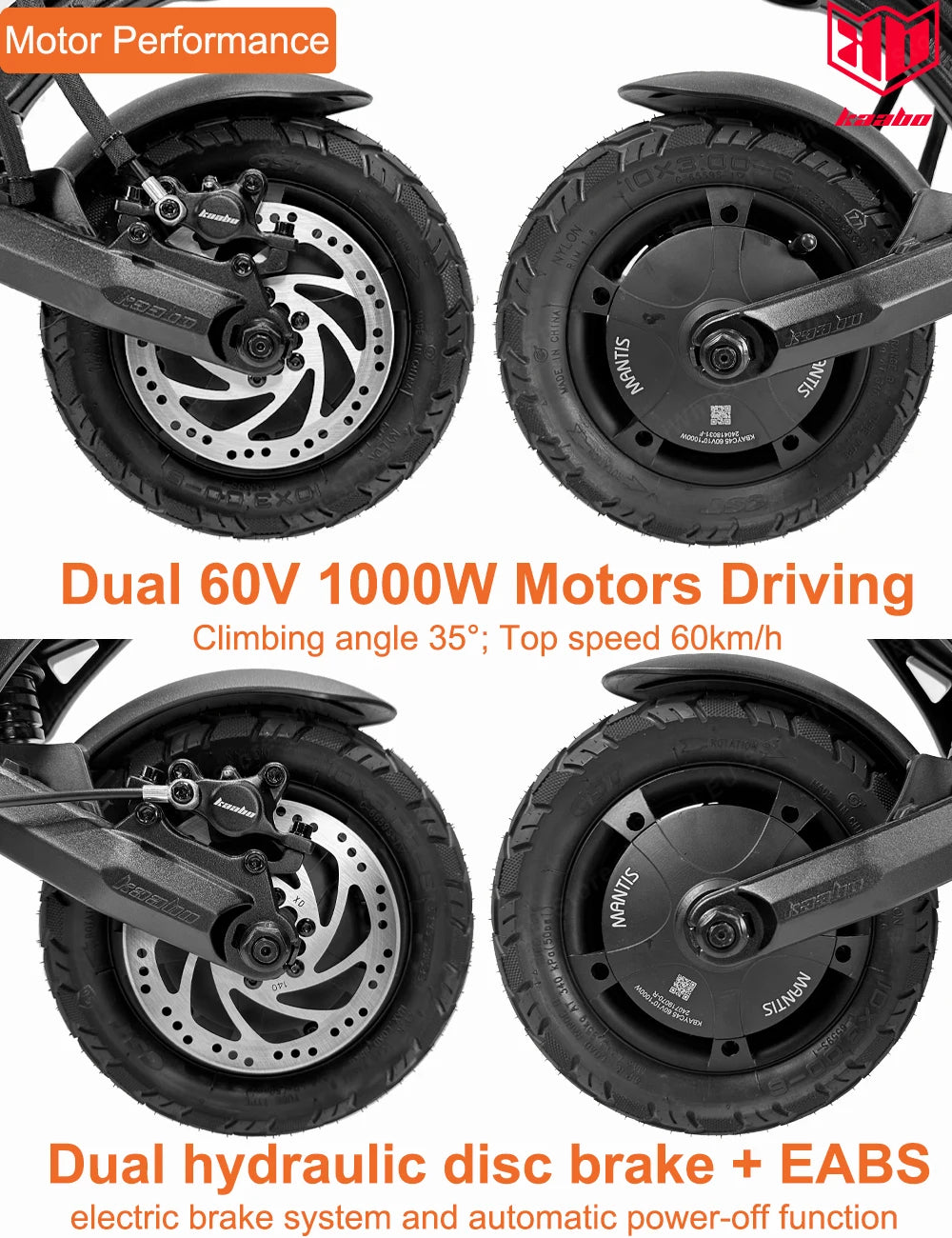 Kaabo Mantis 10 60V 18.2Ah with Center Display Dual Motor 2*1000W Top Speed 60km/h Kaabo Mantis 10 Scooter Full Hydraulic Brake