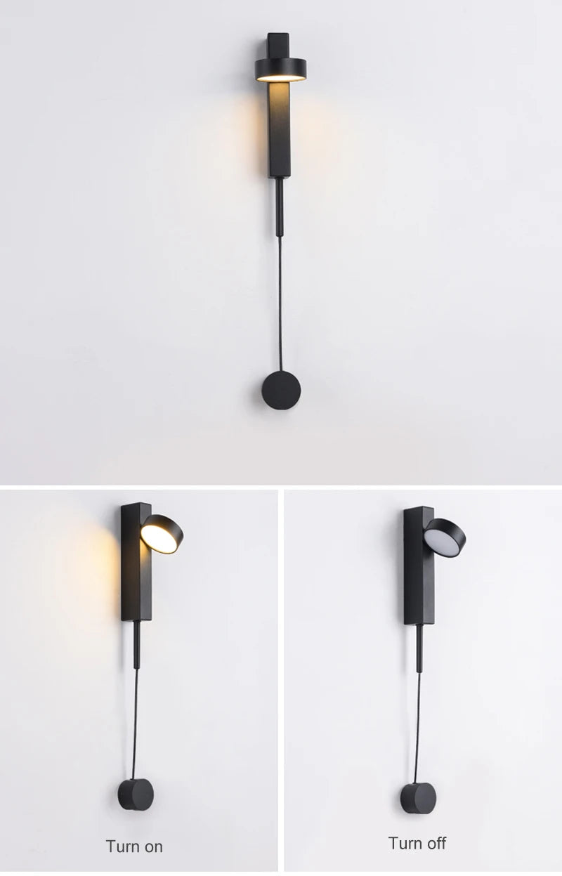 Modern Wall Lamps 360° Rotation Dimming Switch Wall Lights for Bedroom Study Room Decor Living Room Gold Black 12W
