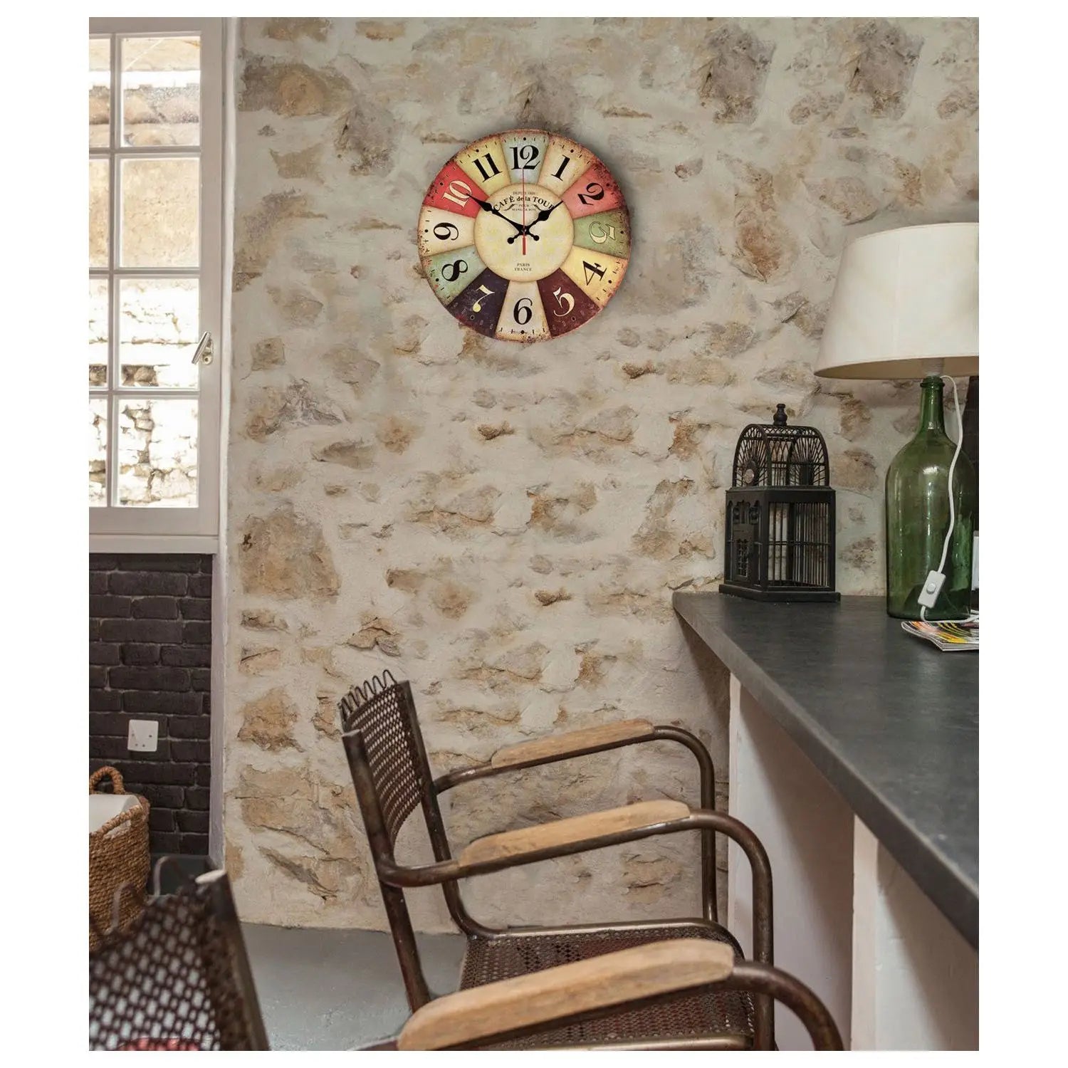 12 Inch Retro Wooden Wall Clock Farmhouse Decor, Silent Non Ticking Wall Clocks Large Decorative - Big Wood Atomic Analog