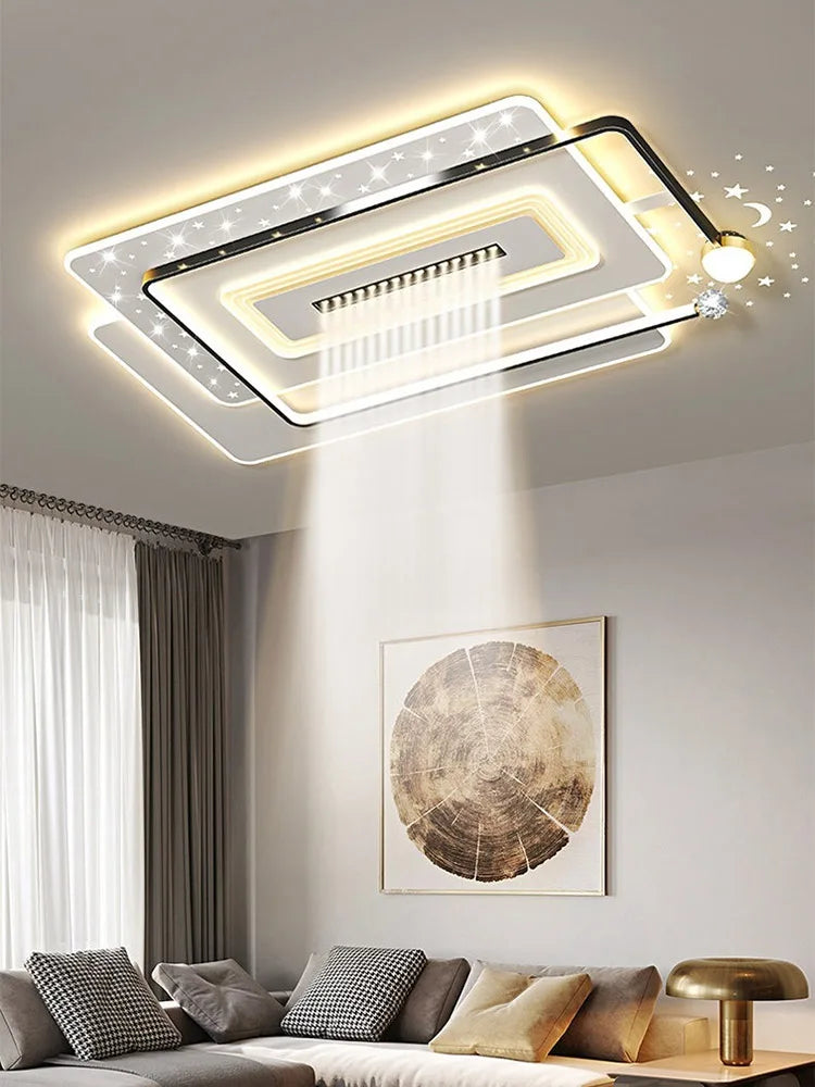 Modern Minimalist LED Ceiling Light for Living Room, 2026 New Model with Starry Sky Projection Effect and Integrated Spotlights