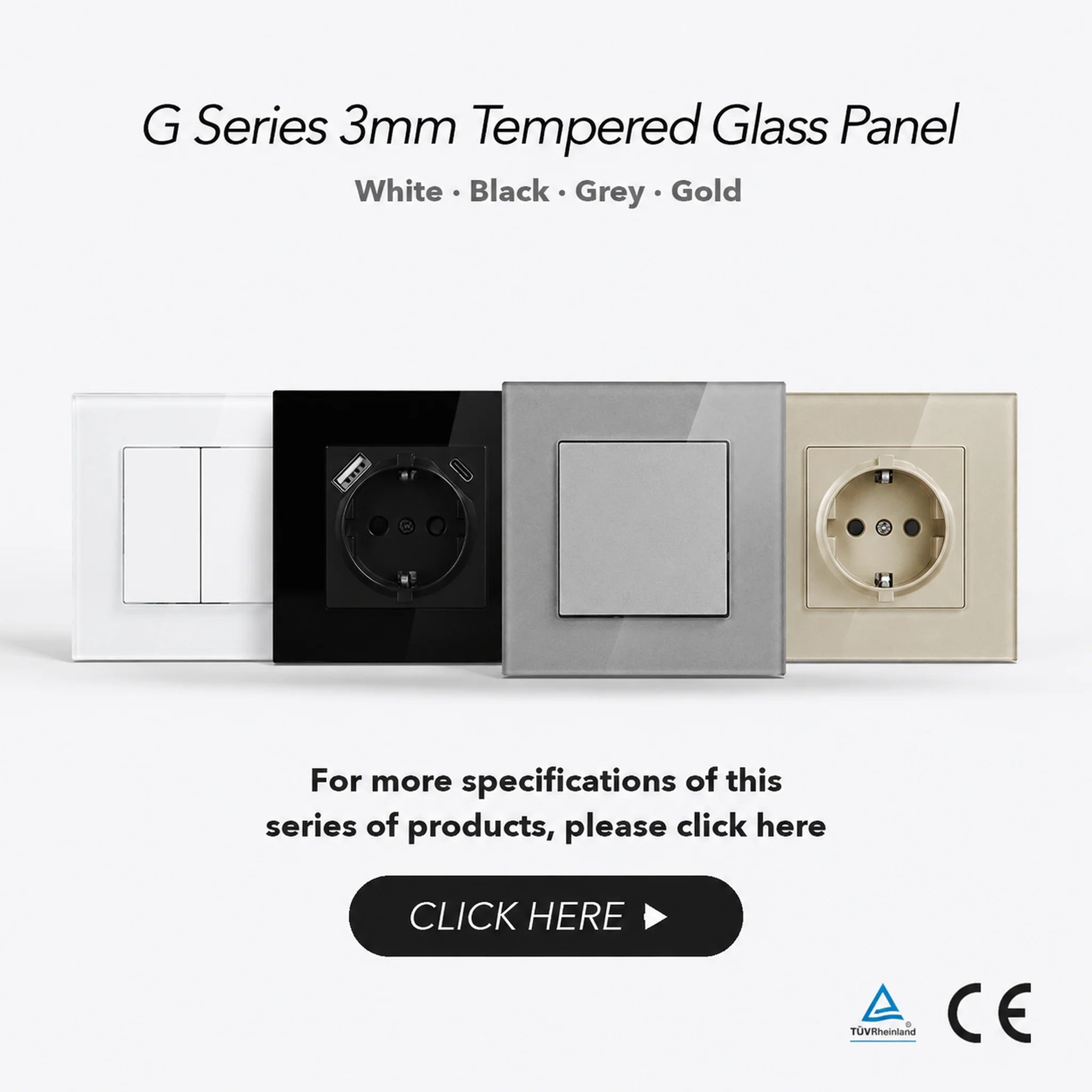 Factory Direct Selling High Quality EU Standard 10 /16Amp Electric Luxury Tempered Glass Light Wall Switch and Socket