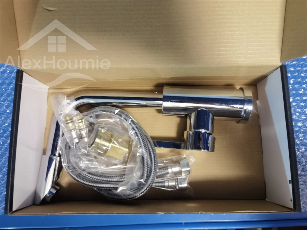 Bathroom Faucet with 360° Rotate Spout Deck Mounted Water Tap Chrome Single Hole Single Handel for Hot and Cold Water Mixer