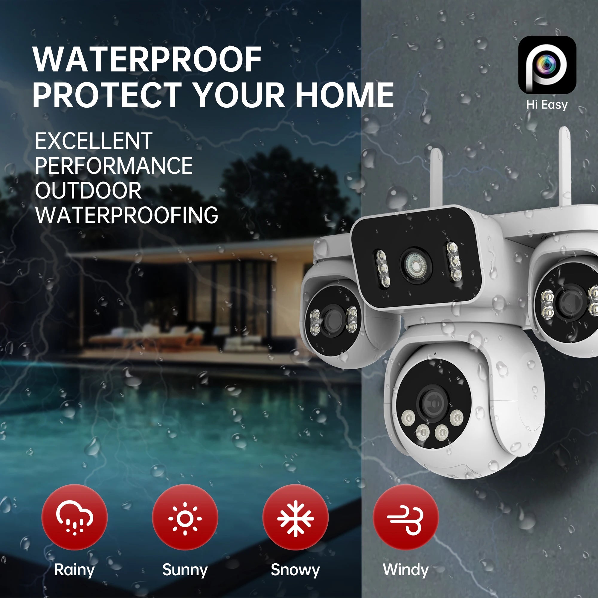 10K 20MP WiFi Security Camera 4 Lens 4 Screen 360°  PTZ 16X Zoom Waterproof Home Surveillance CCTV Outdoor Street Video Camera