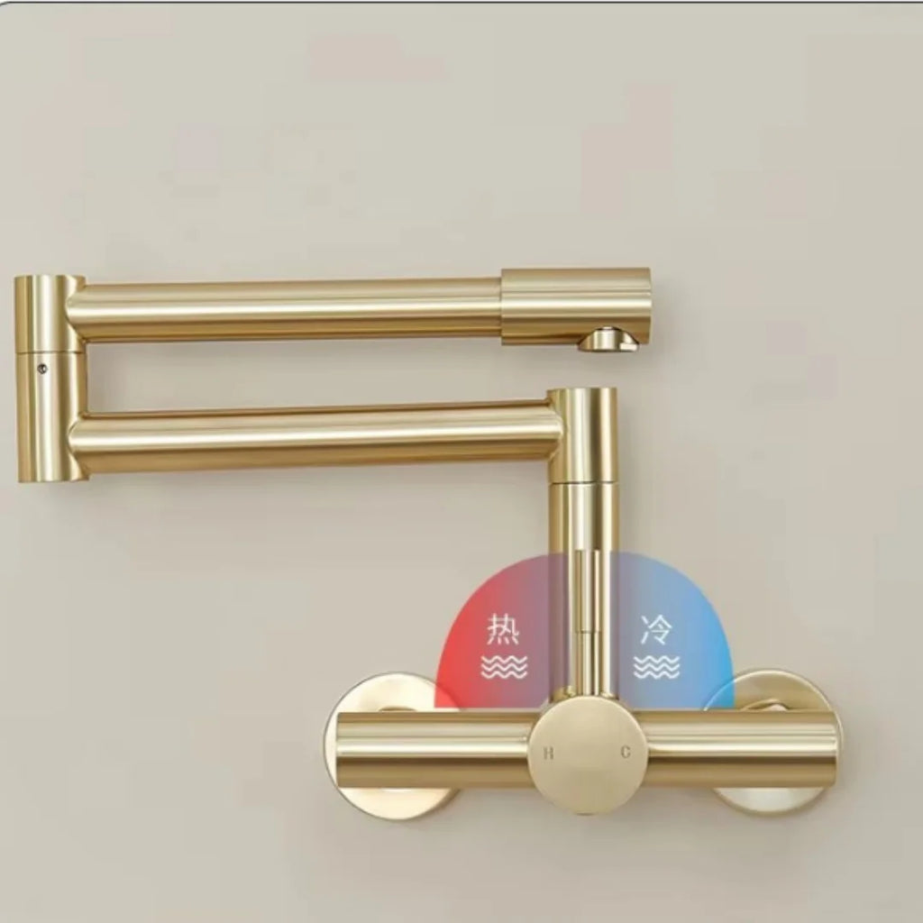 Black Pot Filler Tap Wall Mounted Foldable Kitchen Faucet Hot Cold Brushed Gold Sink Faucet Tap Rotate Folding Spout SUS304