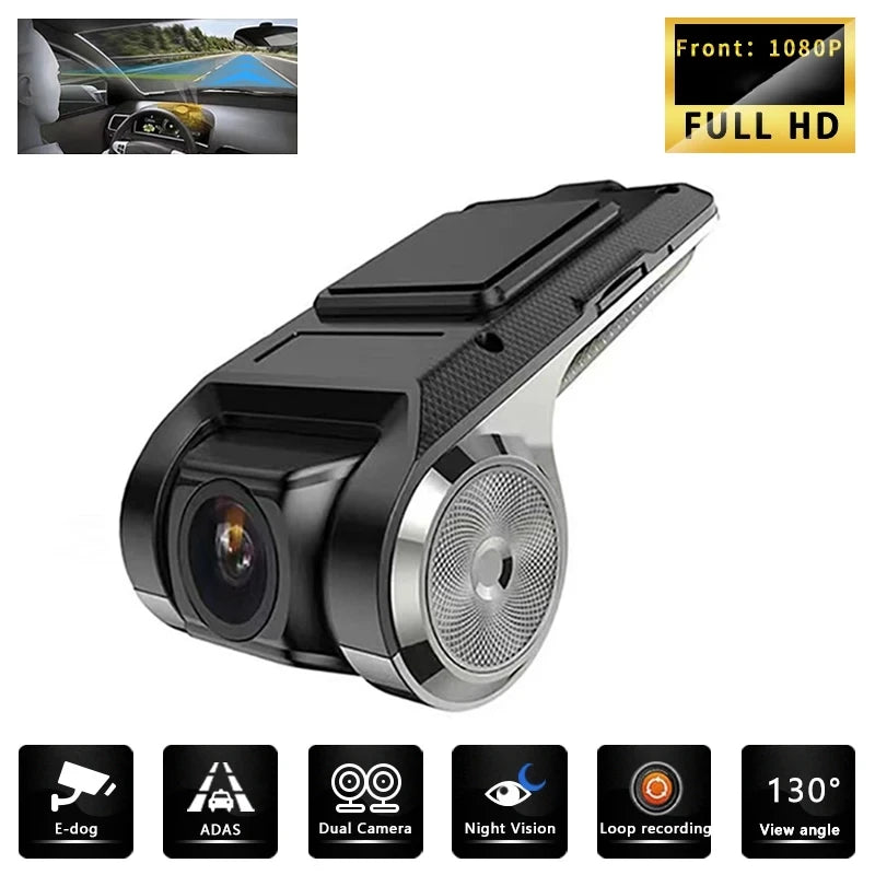 HD 1080 PDash Cam Car USB ADAS DVR Dual-lens Camera Video Special for Android Multimedia Player Front Recorder Reverse Vision